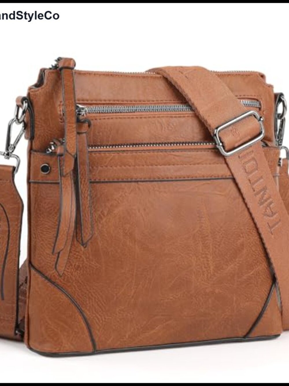 Vegan Leather Crossbody Satchel Multi Zipper Pocket Adjustable Strap Purse